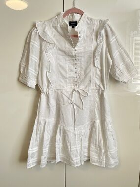 Bardot White Dot and Crochet Mini Dress, Size 10
